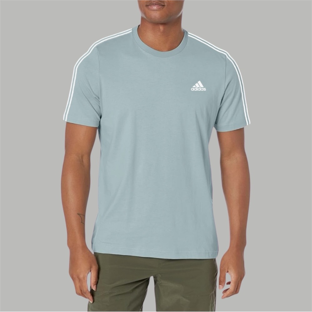 >>>SOLD<<< Adidas 3 Stripes Heather Blue and White Aeroready T-Shirt - Size L
